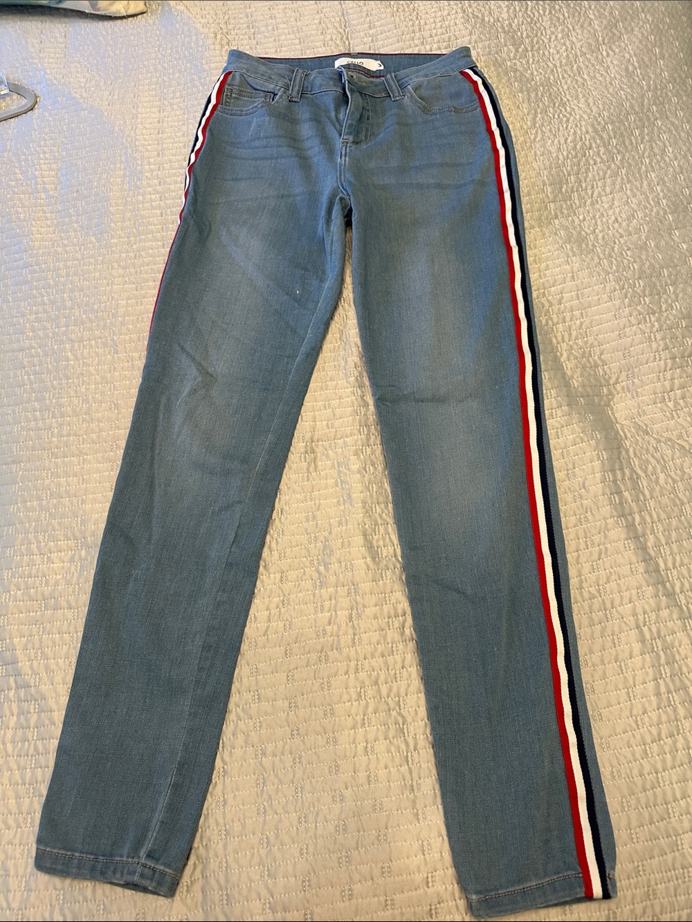 Cello Light Blue Skinny Jeans with Red, White & Navy Side Stripes